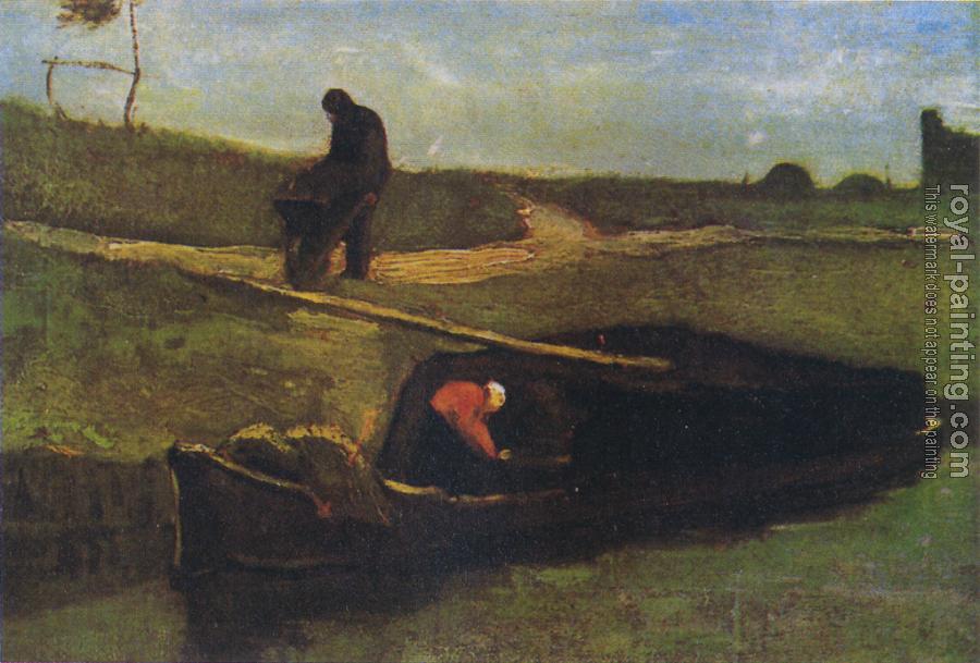 Vincent Van Gogh : Peat boat with two figures